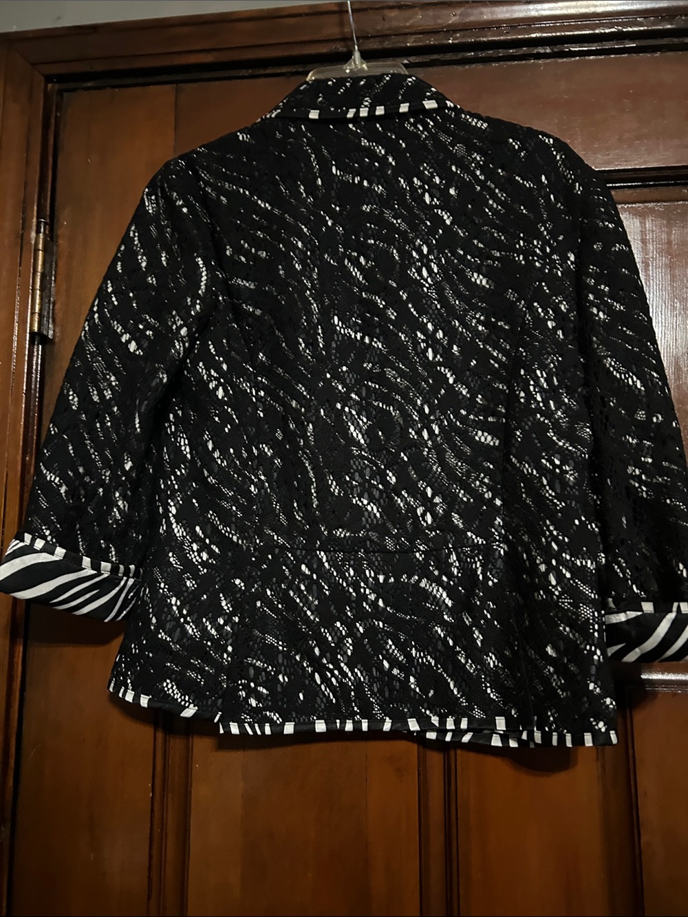 Joseph Ribkoff Black and White Patterned Zebra-Trim Blazer - Picture 8 of 8
